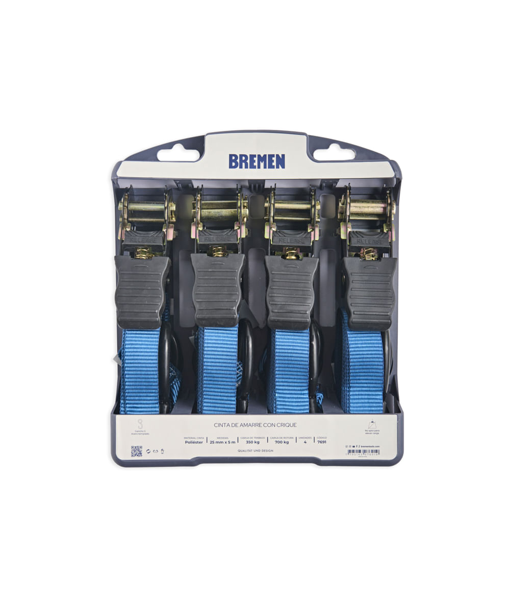 Cintas de Amarre con Crique 25 mm x 4 Unid Bremen